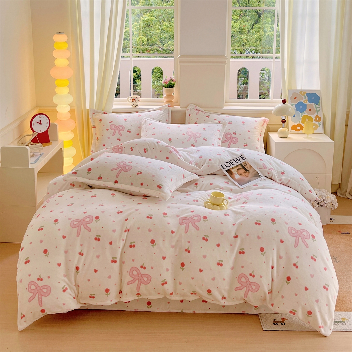 91家纺网 家纺一手货源 找家纺 凯儿2025加厚A类印花牛奶绒单品四件套 樱桃结语