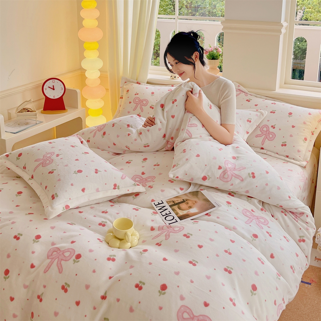 凯儿2025加厚A类印花牛奶绒单品四件套 樱桃结语