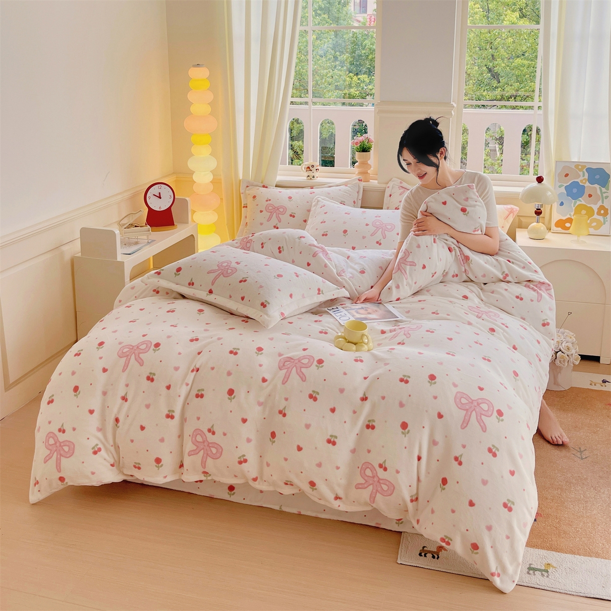 91家纺网 家纺一手货源 找家纺 凯儿2025加厚A类印花牛奶绒单品四件套 樱桃结语