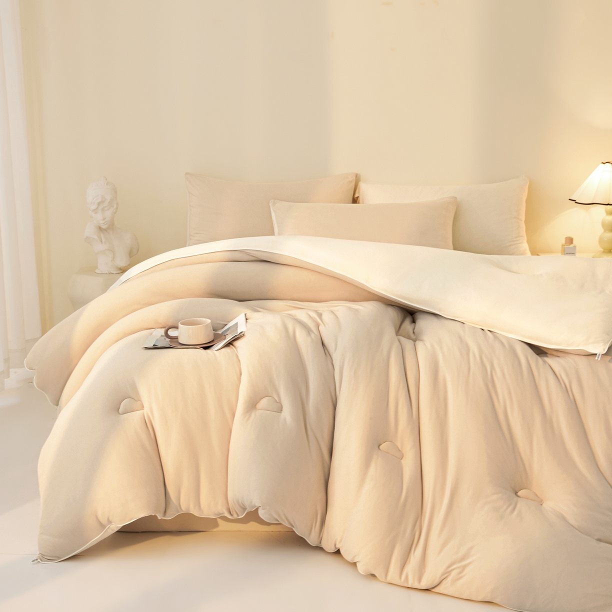 91家纺网 家纺一手货源 找家纺 居易简 2025新款针织棉大豆被冬被加厚春秋被被子被芯10%大豆纤维 （包质检） 暖咖+米白