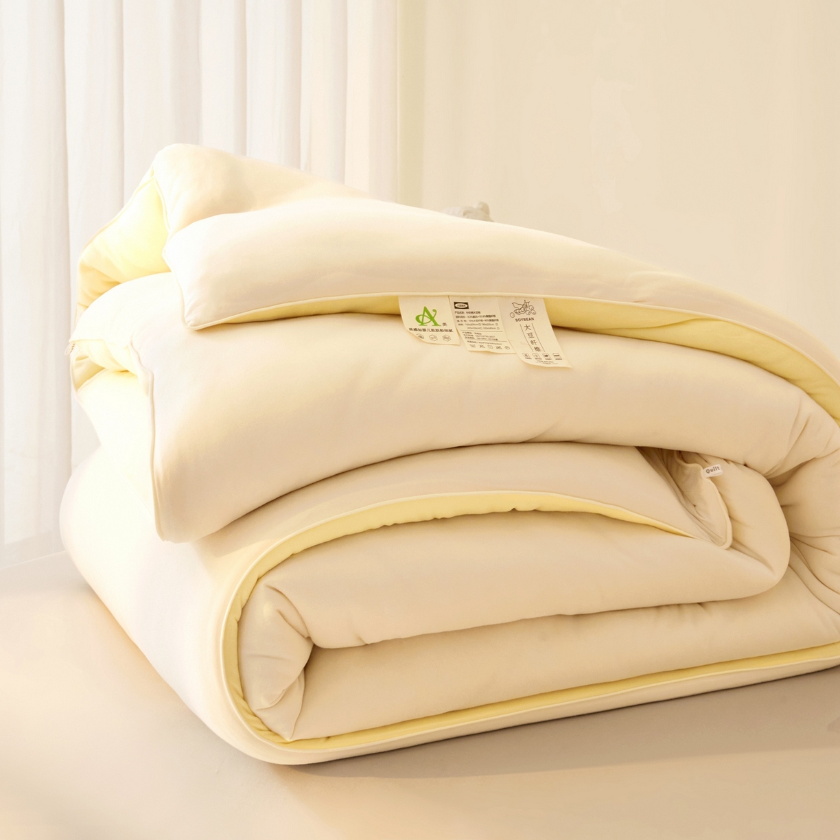 91家纺网 家纺一手货源 找家纺 居易简 2025新款针织棉大豆被冬被加厚春秋被被子被芯10%大豆纤维 （包质检） 米白+鹅黄