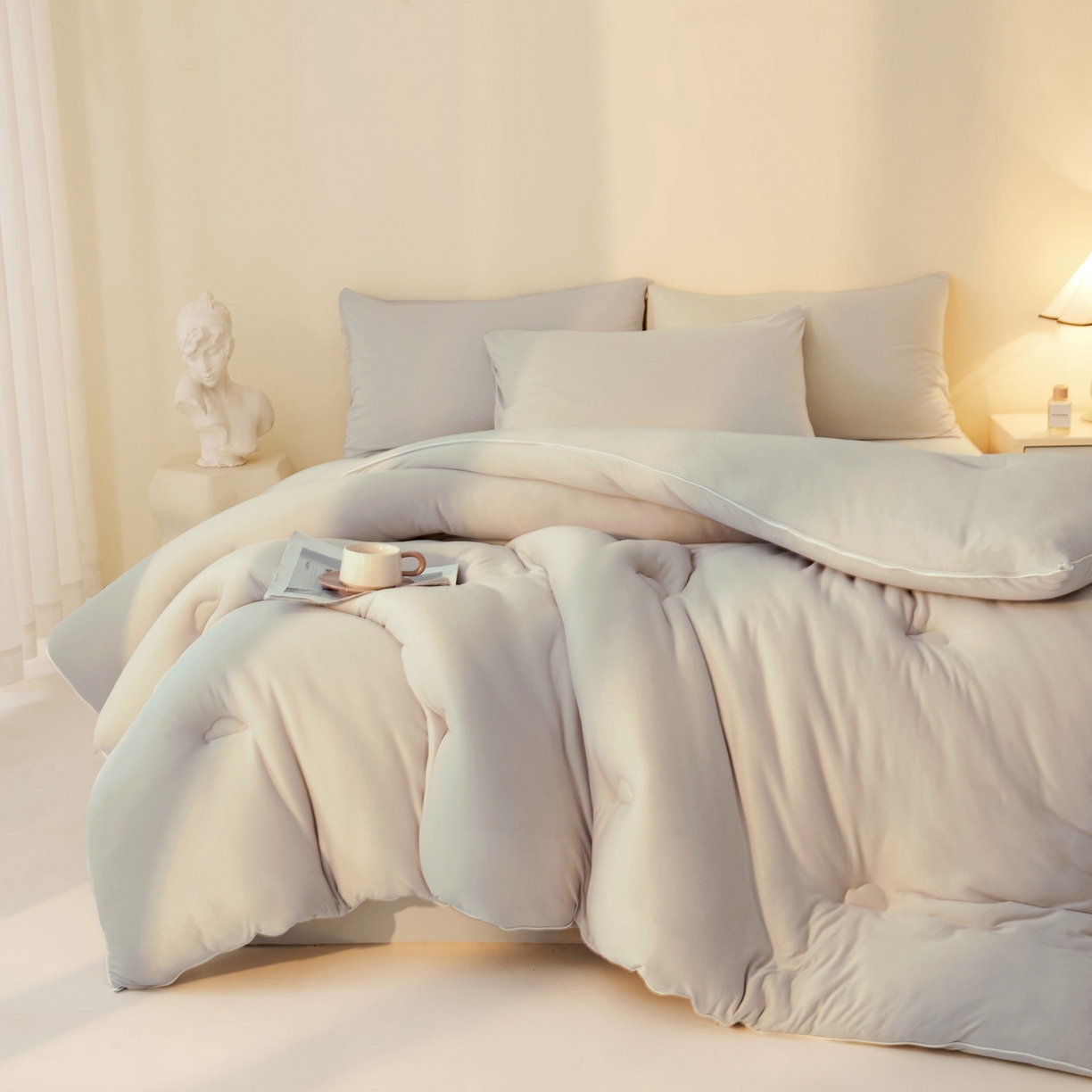 91家纺网 家纺一手货源 找家纺 居易简 2025新款针织棉大豆被冬被加厚春秋被被子被芯10%大豆纤维 （包质检） 青空灰