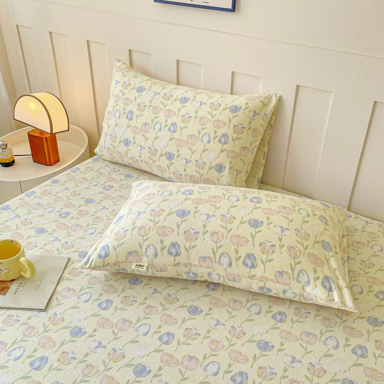 91家纺网 家纺一手货源 找家纺 金泰莱 2025新款木棉双层纱印花床笠 郁金香