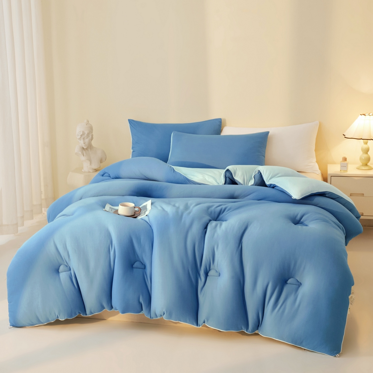 91家纺网 家纺一手货源 找家纺 居易简 2025新款针织棉大豆被冬被加厚春秋被被子被芯10%大豆纤维 （包质检） 深睡蓝+山青