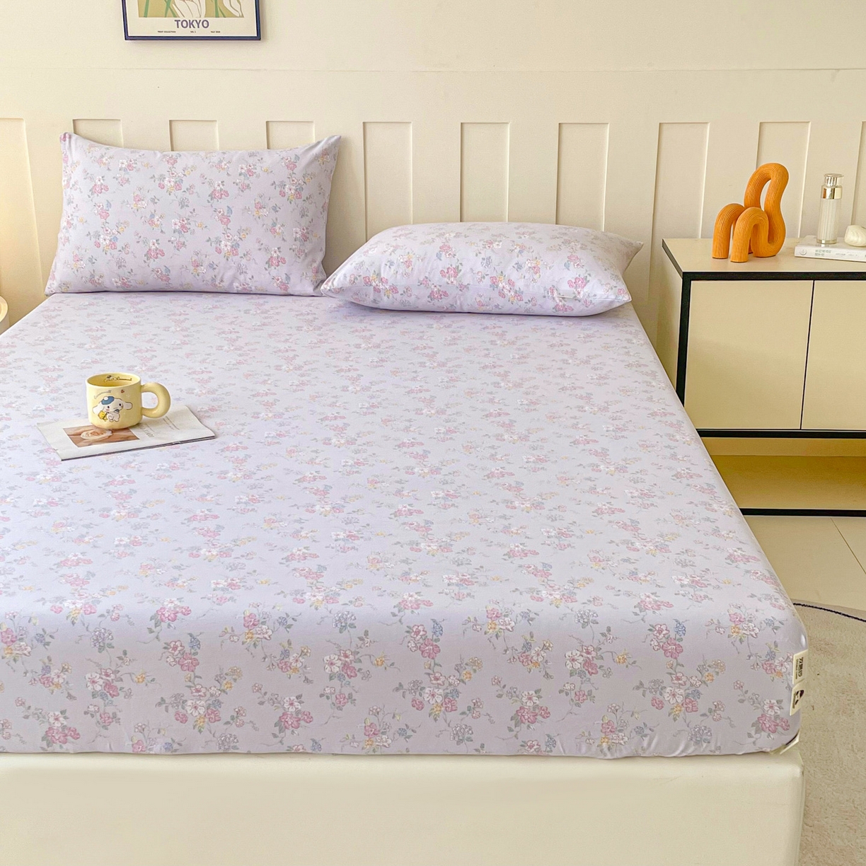 91家纺网 家纺一手货源 找家纺 金泰莱 2025新款木棉双层纱印花床笠 紫丁香