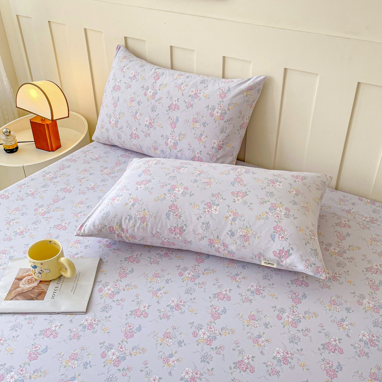 91家纺网 家纺一手货源 找家纺 金泰莱 2025新款木棉双层纱印花床笠 紫丁香