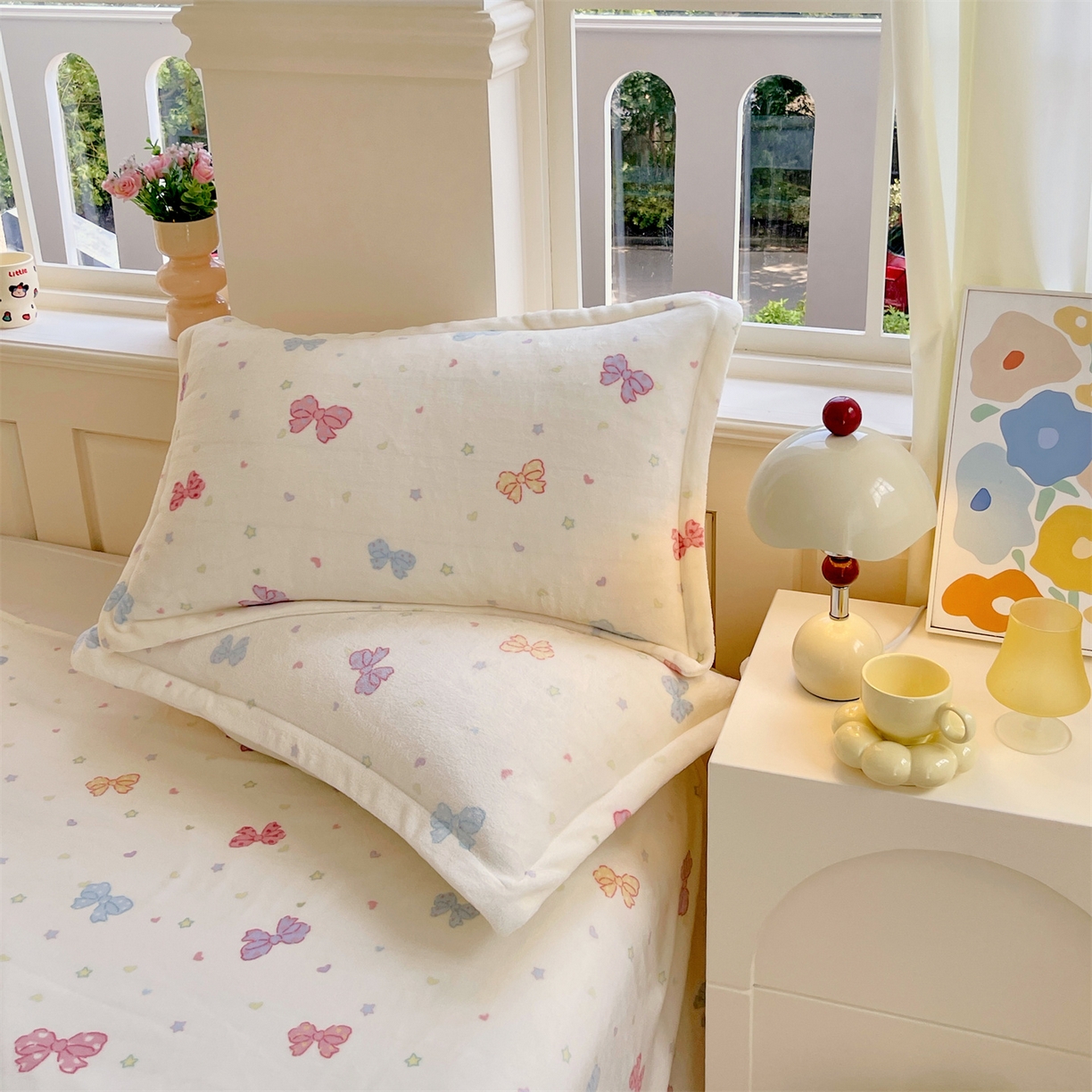 91家纺网 家纺一手货源 找家纺 凯儿家纺 2025新款A类加厚高克重印花牛奶绒单枕套 蝴蝶星空