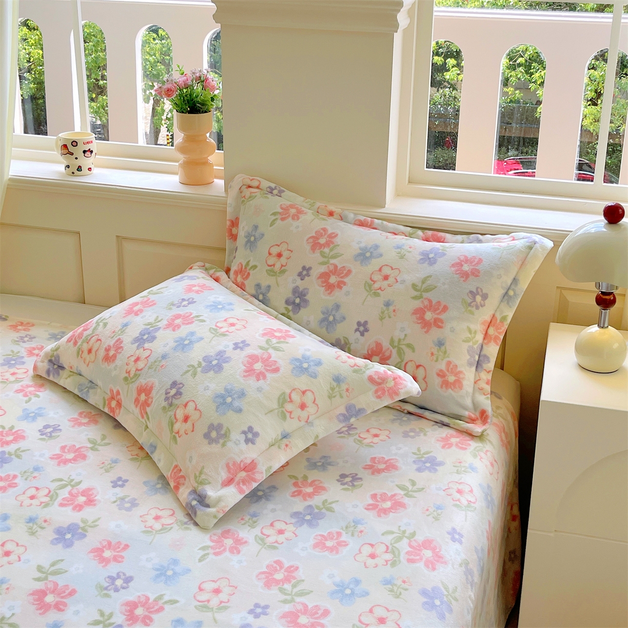 凯儿家纺 2025新款A类加厚高克重印花牛奶绒单枕套 花在云端