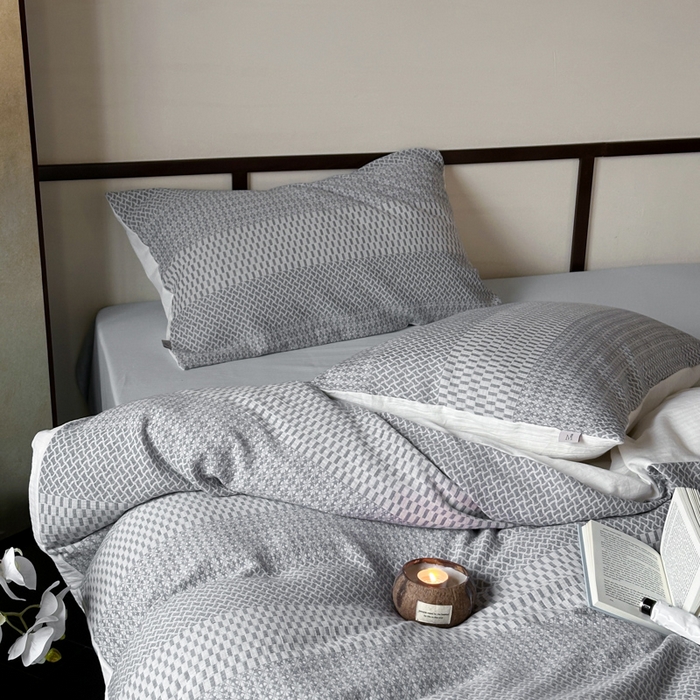 91家纺网 家纺一手货源 找家纺 玛奇朵 2024新品韩国A类侘寂风色织提花双层皱皱纱四件套-流光溢彩系列 流光溢彩-蓝