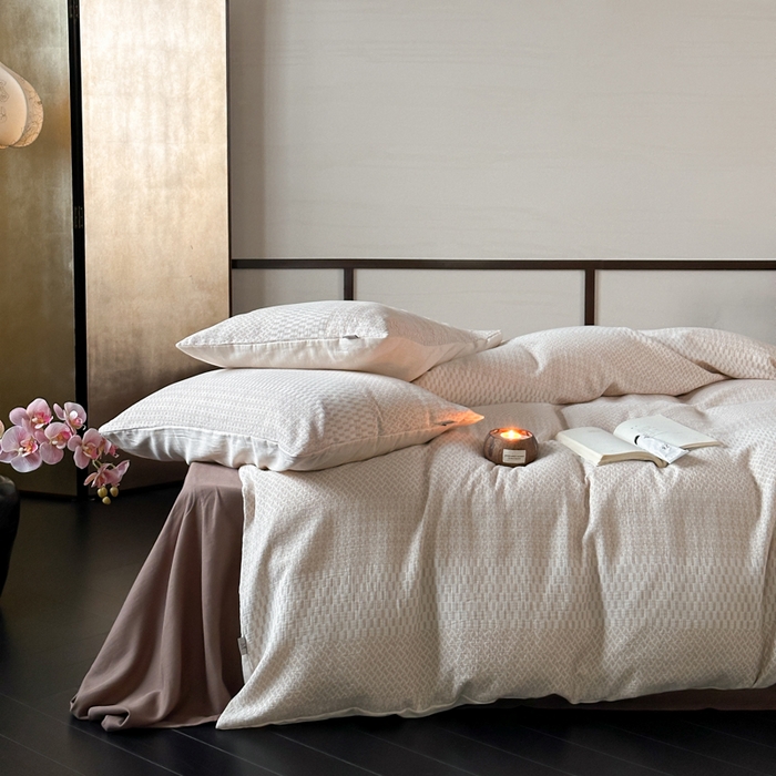 91家纺网 家纺一手货源 找家纺 玛奇朵 2024新品韩国A类侘寂风色织提花双层皱皱纱四件套-流光溢彩系列 流光溢彩-卡其