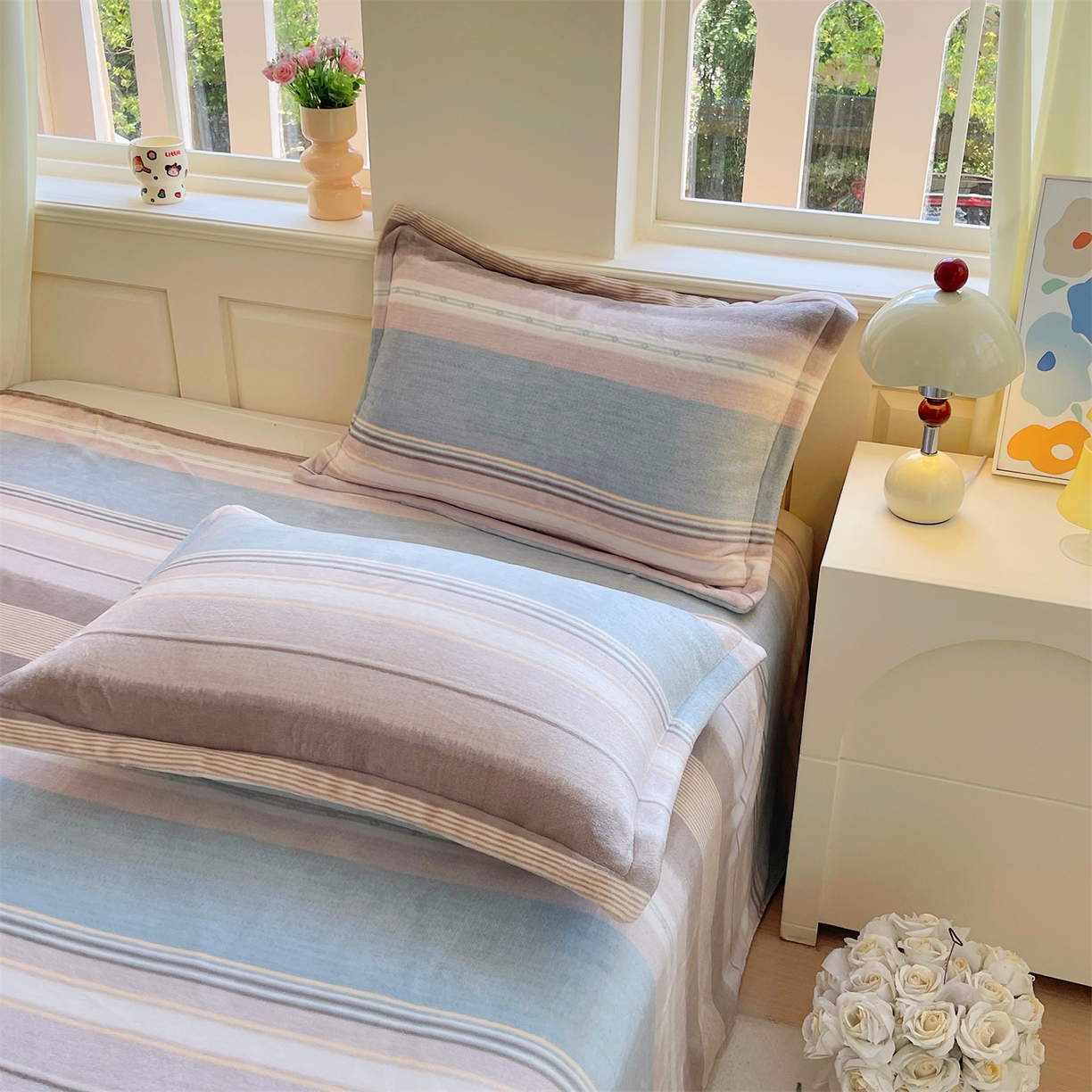 凯儿家纺 2025新款A类加厚高克重印花牛奶绒单枕套 英伦之旅-兰