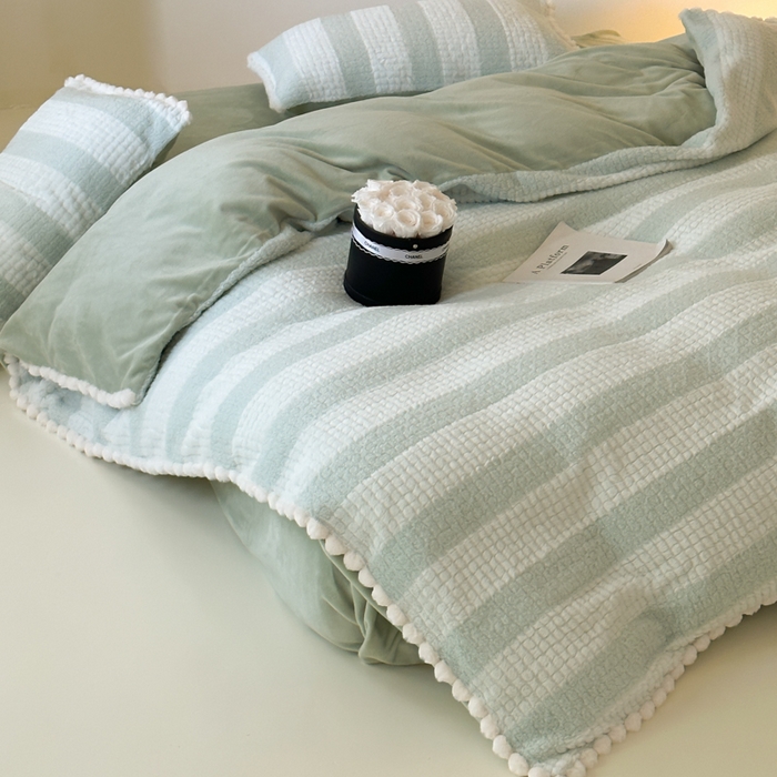 91家纺网 家纺一手货源 找家纺 玛奇朵 2024秋冬新品泰兔绒提花四件套-朵以系列 朵以-绿