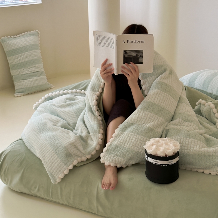 玛奇朵 2024秋冬新品泰兔绒提花四件套-朵以系列 朵以-绿