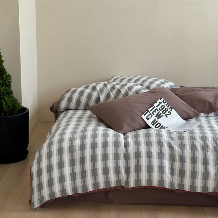 91家纺网 家纺一手货源 找家纺 （总）玛奇朵 2024秋冬新品韩国A类色织提花双层皱皱纱四件套-摩登