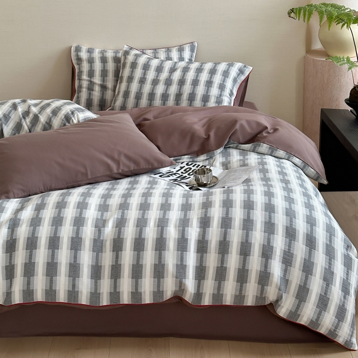 91家纺网 家纺一手货源 找家纺 （总）玛奇朵 2024秋冬新品韩国A类色织提花双层皱皱纱四件套-摩登