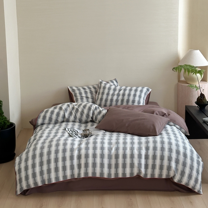 91家纺网 家纺一手货源 找家纺 （总）玛奇朵 2024秋冬新品韩国A类色织提花双层皱皱纱四件套-摩登