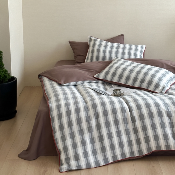 91家纺网 家纺一手货源 找家纺 （总）玛奇朵 2024秋冬新品韩国A类色织提花双层皱皱纱四件套-摩登