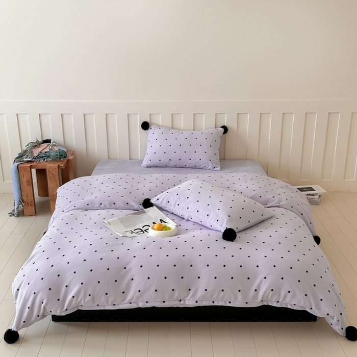 玛奇朵 2024秋冬新品波点牛奶绒毛球套件四件套 波点-紫