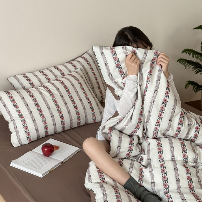 91家纺网 家纺一手货源 找家纺 （总）玛奇朵 2025新品A类纯棉双层纱提花四件套