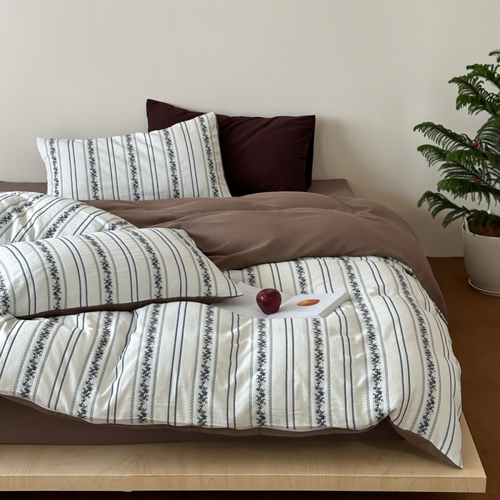 91家纺网 家纺一手货源 找家纺 玛奇朵 2025新品A类纯棉双层纱提花四件套 棕意盎然