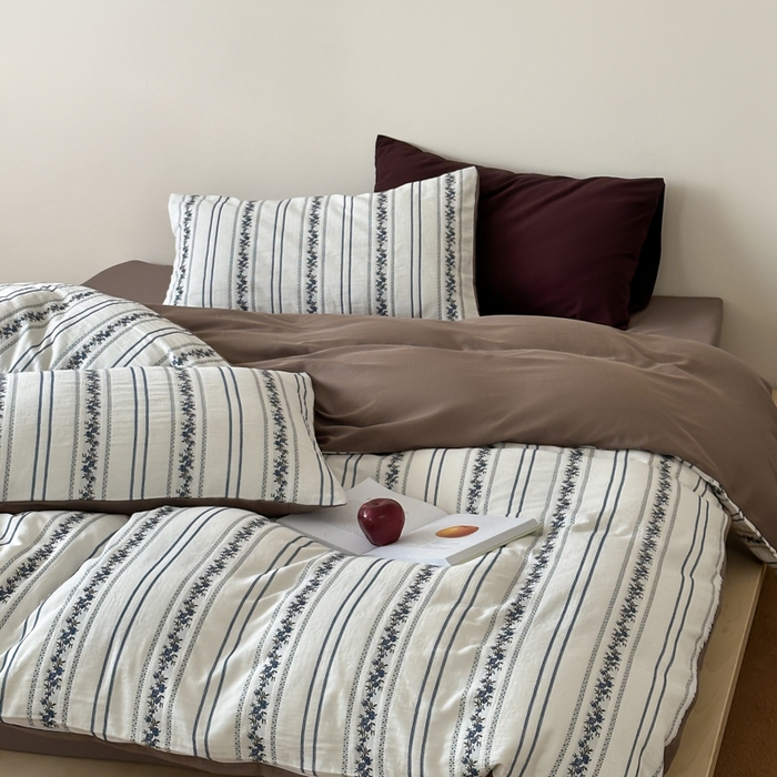 91家纺网 家纺一手货源 找家纺 玛奇朵 2025新品A类纯棉双层纱提花四件套 棕意盎然