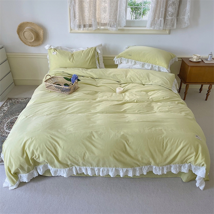 91家纺网 家纺一手货源 找家纺 贝尔 PELLHOME 全棉水洗棉镂空刺绣宽花边套件场景二（可抖音代发） 蔓青绿