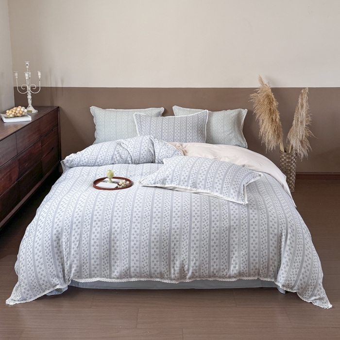 （总）玛奇朵 2025新品文艺清新色织双层皱皱纱四件套-春熙里系列