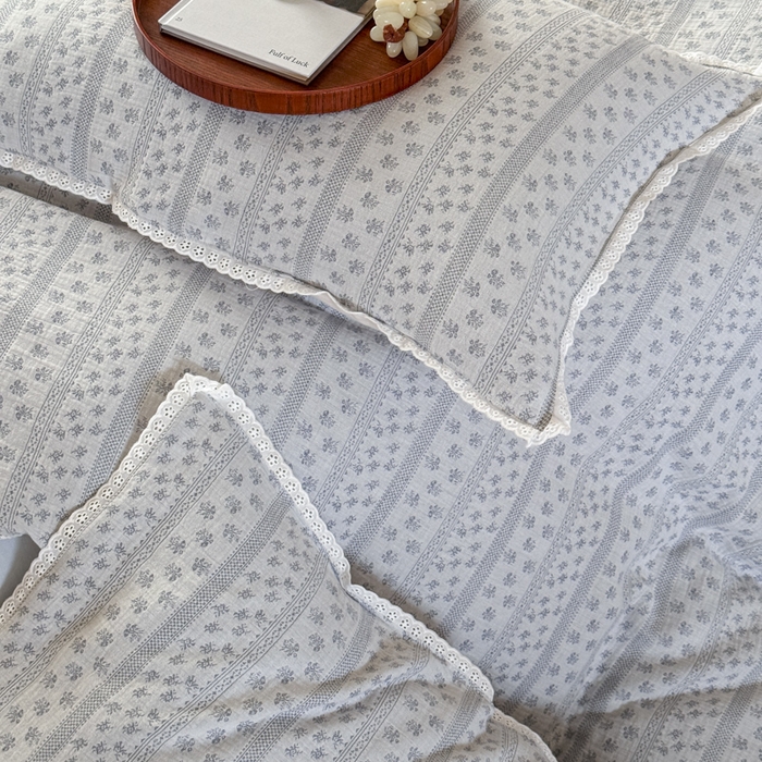 91家纺网 家纺一手货源 找家纺 玛奇朵 2025新品文艺清新色织双层皱皱纱四件套-春熙里系列 春熙里-蓝