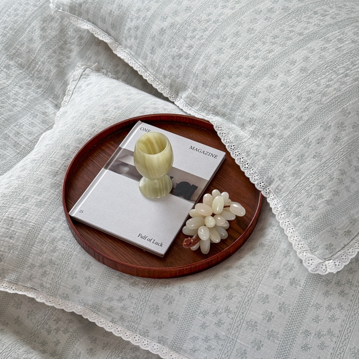 91家纺网 家纺一手货源 找家纺 玛奇朵 2025新品文艺清新色织双层皱皱纱四件套-春熙里系列 春熙里-绿