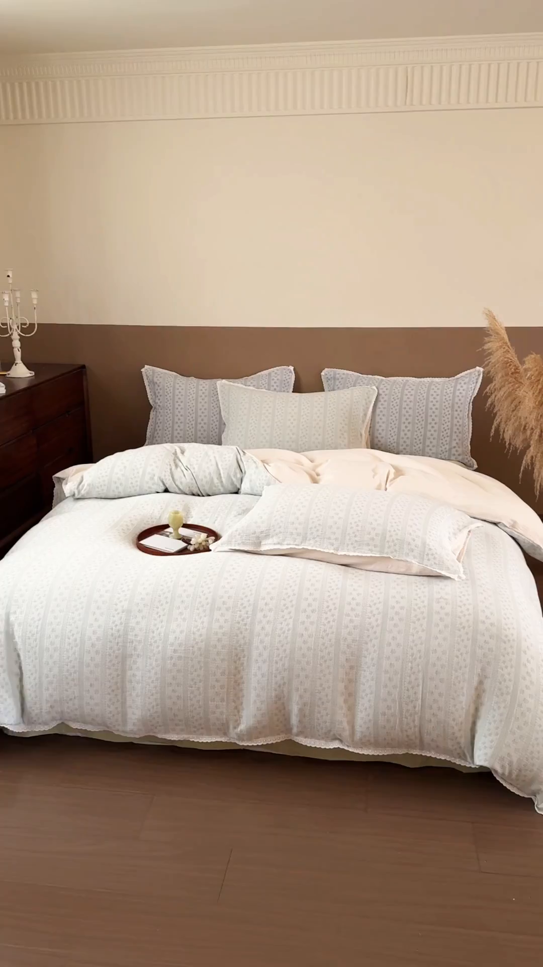 91家纺网 家纺一手货源 找家纺 玛奇朵 2025新品文艺清新色织双层皱皱纱四件套-春熙里系列 春熙里-绿