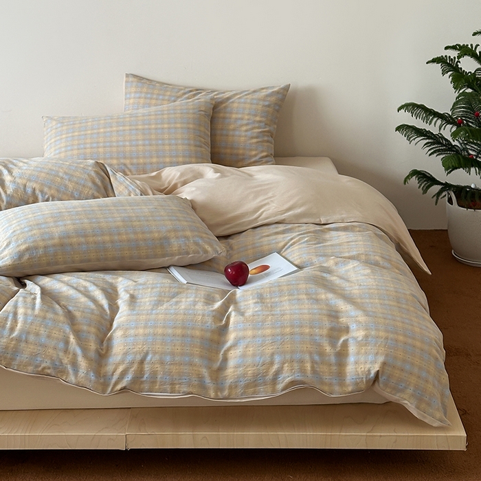 91家纺网 家纺一手货源 找家纺 玛奇朵 2025新品文艺复古全棉色织水洗棉提花四件套-忆时光 忆时光-卡其