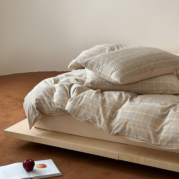 91家纺网 家纺一手货源 找家纺 玛奇朵 2025新品文艺复古全棉色织水洗棉提花四件套-忆时光 忆时光-卡其