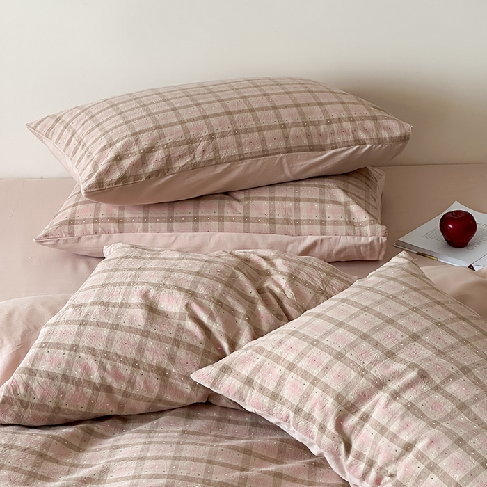 91家纺网 家纺一手货源 找家纺 玛奇朵 2025新品文艺复古全棉色织水洗棉提花四件套-忆时光 忆时光-粉