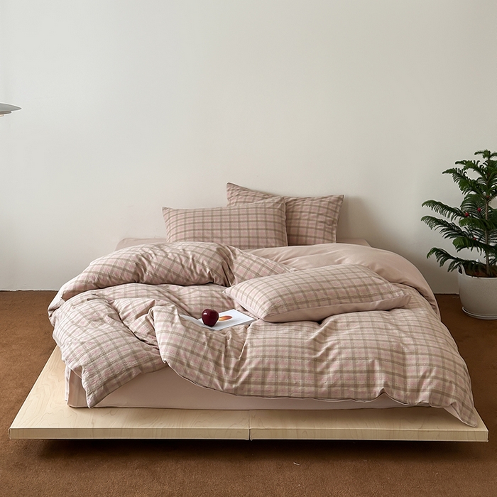 玛奇朵 2025新品文艺复古全棉色织水洗棉提花四件套-忆时光 忆时光-粉