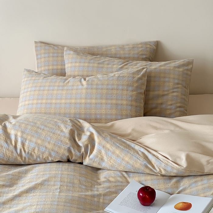 91家纺网 家纺一手货源 找家纺 玛奇朵 2025新品文艺复古全棉色织水洗棉提花四件套-忆时光 忆时光-卡其