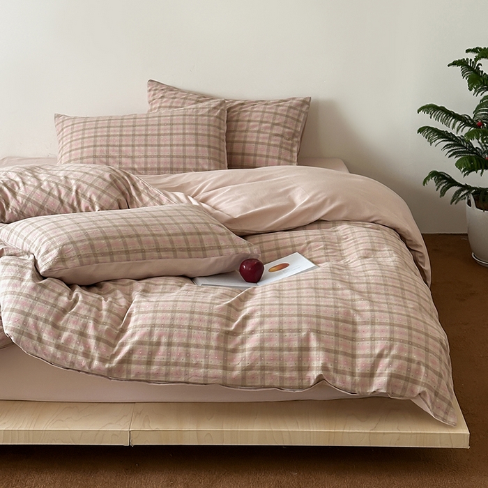 91家纺网 家纺一手货源 找家纺 玛奇朵 2025新品文艺复古全棉色织水洗棉提花四件套-忆时光 忆时光-粉