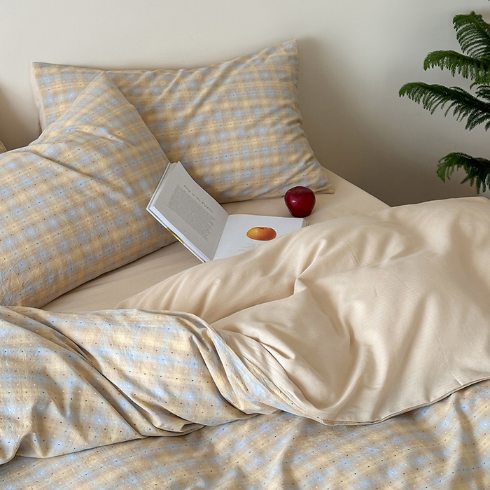 91家纺网 家纺一手货源 找家纺 玛奇朵 2025新品文艺复古全棉色织水洗棉提花四件套-忆时光 忆时光-卡其