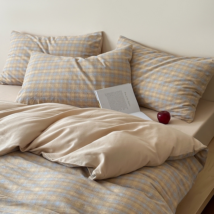 91家纺网 家纺一手货源 找家纺 玛奇朵 2025新品文艺复古全棉色织水洗棉提花四件套-忆时光 忆时光-卡其