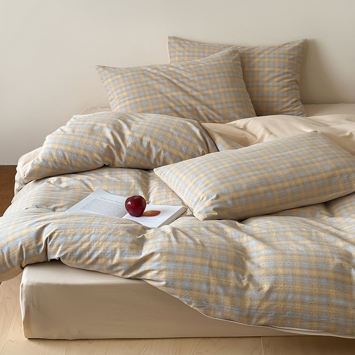 91家纺网 家纺一手货源 找家纺 玛奇朵 2025新品文艺复古全棉色织水洗棉提花四件套-忆时光 忆时光-卡其