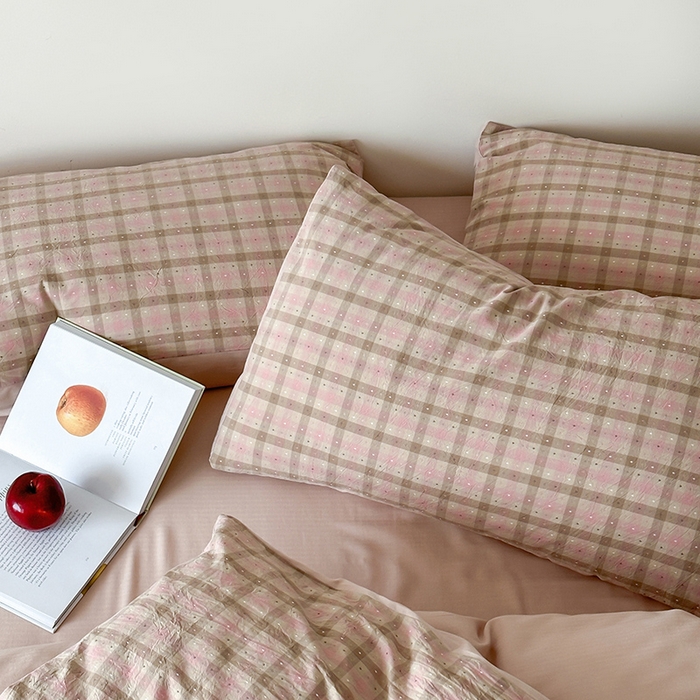 91家纺网 家纺一手货源 找家纺 玛奇朵 2025新品文艺复古全棉色织水洗棉提花四件套-忆时光 忆时光-粉