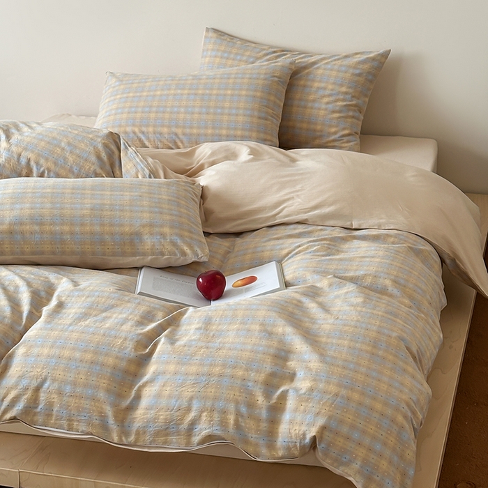 91家纺网 家纺一手货源 找家纺 玛奇朵 2025新品文艺复古全棉色织水洗棉提花四件套-忆时光 忆时光-卡其