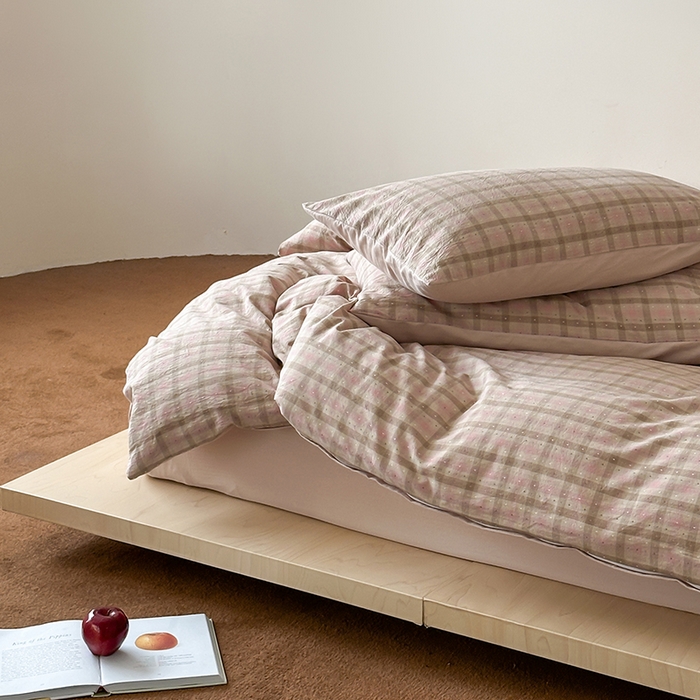 91家纺网 家纺一手货源 找家纺 玛奇朵 2025新品文艺复古全棉色织水洗棉提花四件套-忆时光 忆时光-粉