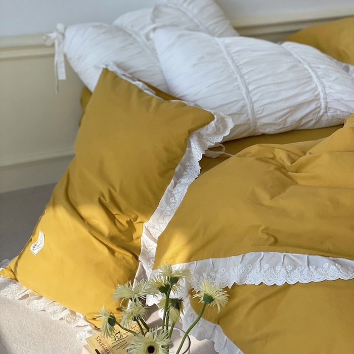 91家纺网 家纺一手货源 找家纺 贝尔 PELLHOME 全棉水洗棉镂空刺绣宽花边套件场景二（可抖音代发） 麦穗黄