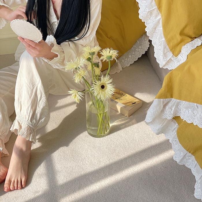 91家纺网 家纺一手货源 找家纺 贝尔 PELLHOME 全棉水洗棉镂空刺绣宽花边套件场景二（可抖音代发） 麦穗黄