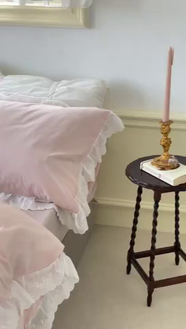 91家纺网 家纺一手货源 找家纺 贝尔 PELLHOME 全棉水洗棉镂空刺绣宽花边套件场景二（可抖音代发） 樱花粉