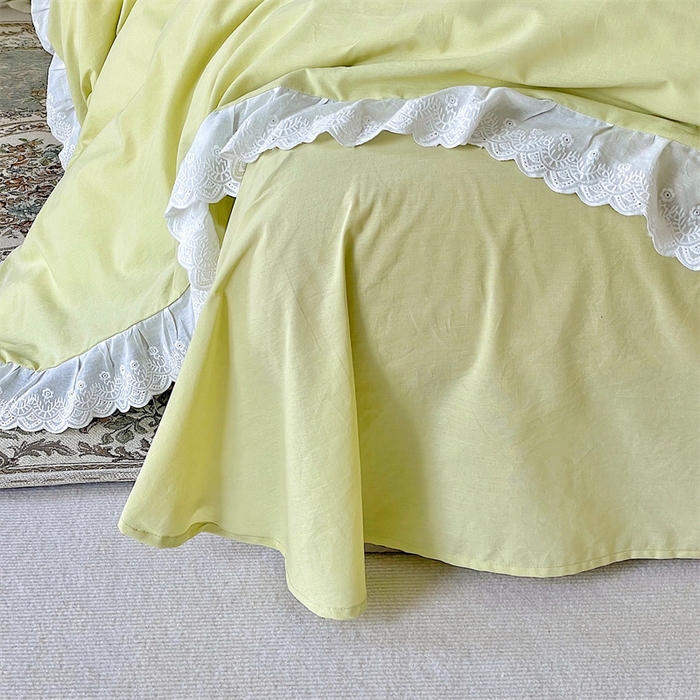 91家纺网 家纺一手货源 找家纺 贝尔 PELLHOME 全棉水洗棉镂空刺绣宽花边套件场景二（可抖音代发） 蔓青绿