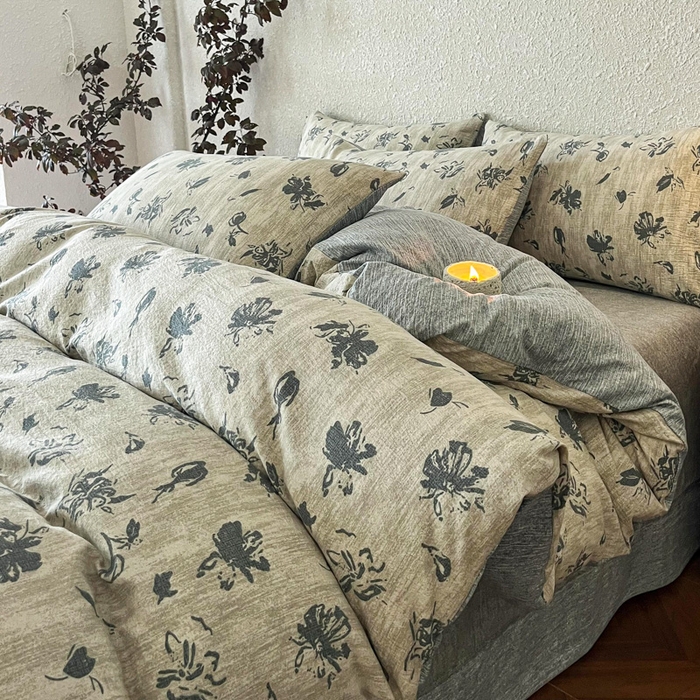 91家纺网 家纺一手货源 找家纺 （总）斯卡诺家纺 2025秋冬新款高克重复古风原麻亚麻水洗棉印花四件套