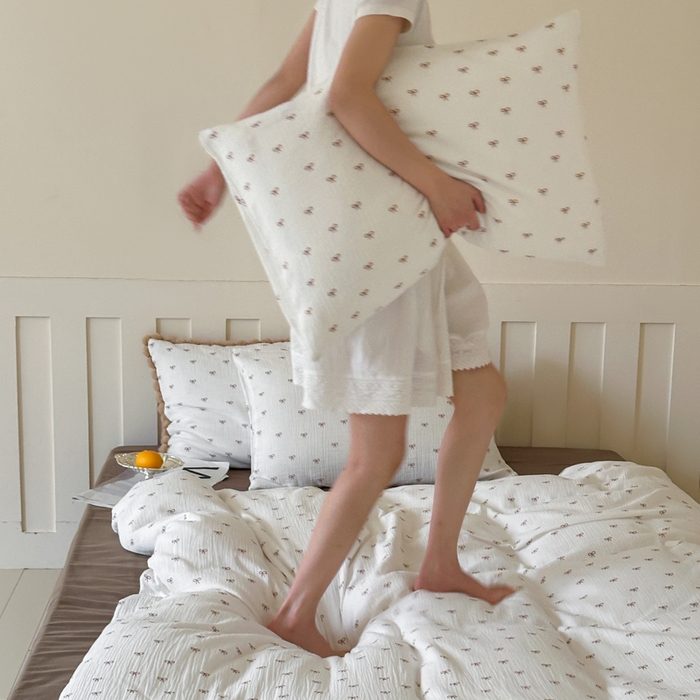 91家纺网 家纺一手货源 找家纺 （总）玛奇朵 2025新品全棉A类双层皱皱纱四件套-蝴蝶结系列