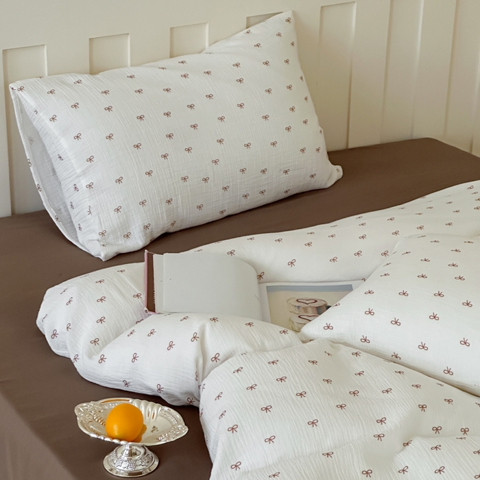 91家纺网 家纺一手货源 找家纺 （总）玛奇朵 2025新品全棉A类双层皱皱纱四件套-蝴蝶结系列