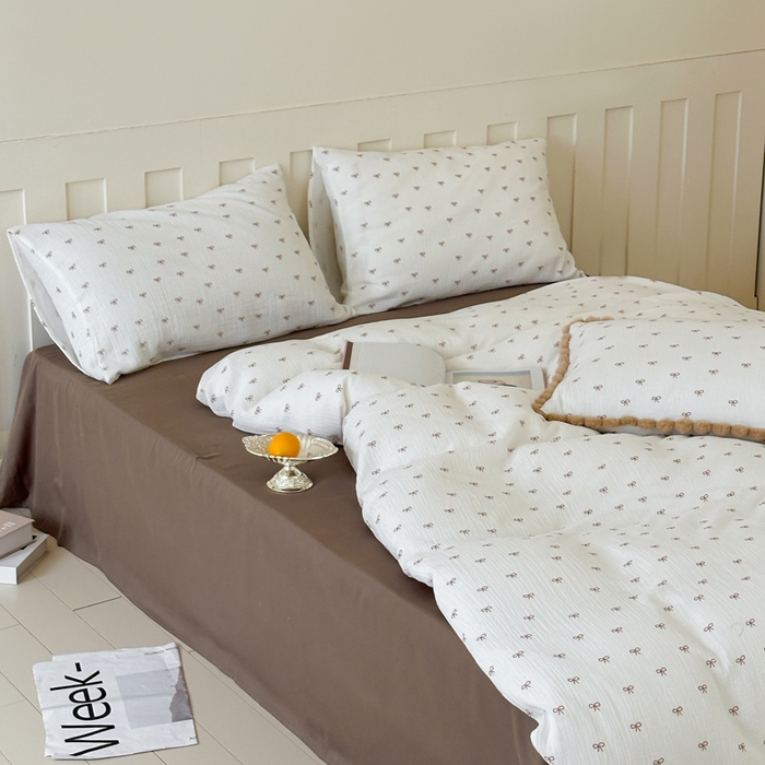 91家纺网 家纺一手货源 找家纺 （总）玛奇朵 2025新品全棉A类双层皱皱纱四件套-蝴蝶结系列